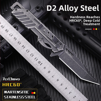 Πτυσσόμενο μαχαίρι από ατσάλι D2, υψηλή σκληρότητα, για εξωτερική επιβίωση, φορητό πολυλειτουργικό εργαλείο