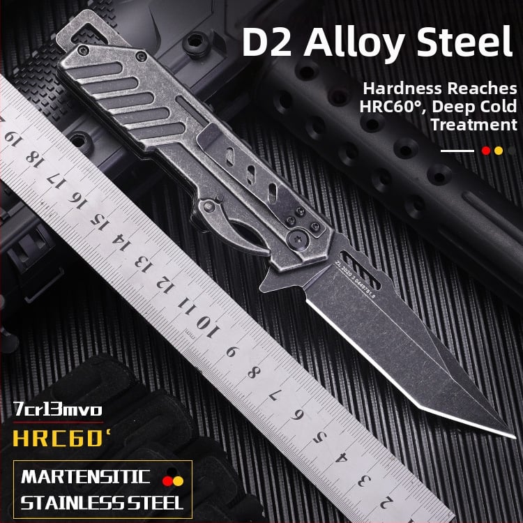 Πτυσσόμενο μαχαίρι από ατσάλι D2, υψηλή σκληρότητα, για εξωτερική επιβίωση, φορητό πολυλειτουργικό εργαλείο