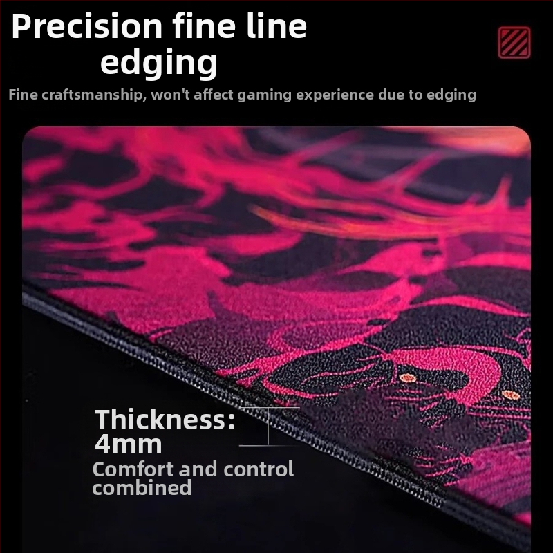 Žaidimų stalinis pelės kilimėlis su riešo atrama, gumos paviršius, vienpusis, siūti kraštai, logotipo spauda