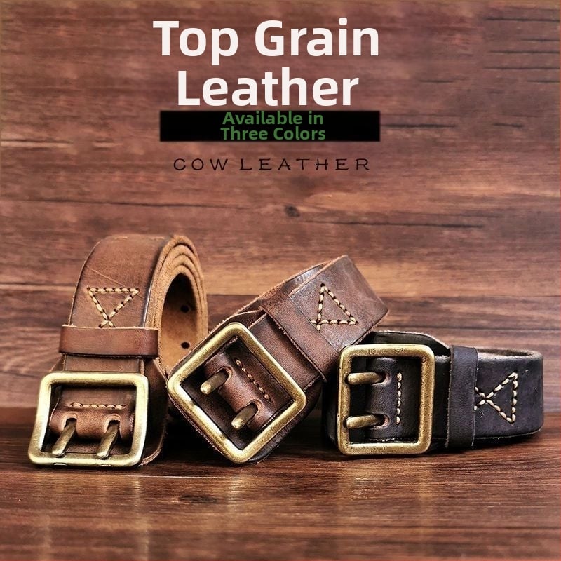 Augstas kvalitātes pirmās kārtas liellopa ādas josta ar vintage nolietojuma apdari, izmazgāts ikdienas stils, dubultrindu sprādze ar pinu, šaurs platums (<2 cm)