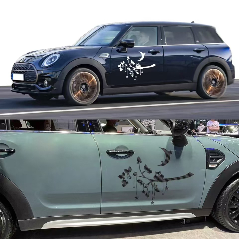 Automobiļa uzlīme ar radošu spalvu tauriņu grupas dizainu; vinila līmēta uzlīme; sānu durvju līniju dekors