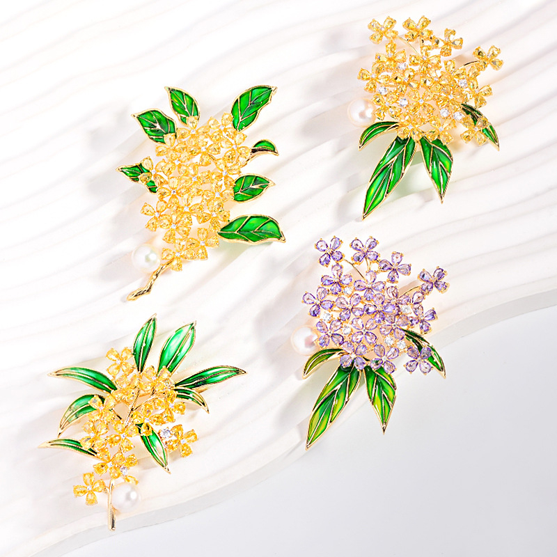 Broš Osmanthus Series – varš, sievietes stils, ziedu forma, elektroplēšana