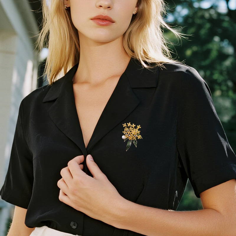 Broš Osmanthus Series – varš, sievietes stils, ziedu forma, elektroplēšana