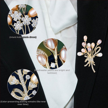 Καρφίτσα – φλοράλ από χαλκό, Liyu Accessories, ηλεκτροπλατιωμένη, γυναικείο στυλ ήπιας πολυτέλειας