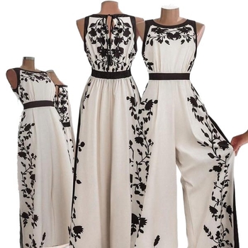 Комбинезон за градски стил – принт, Cropped широки крачоли, талия с връзка в средата, копринено-лъскав завършек, TR плат (полиестер/найлон)