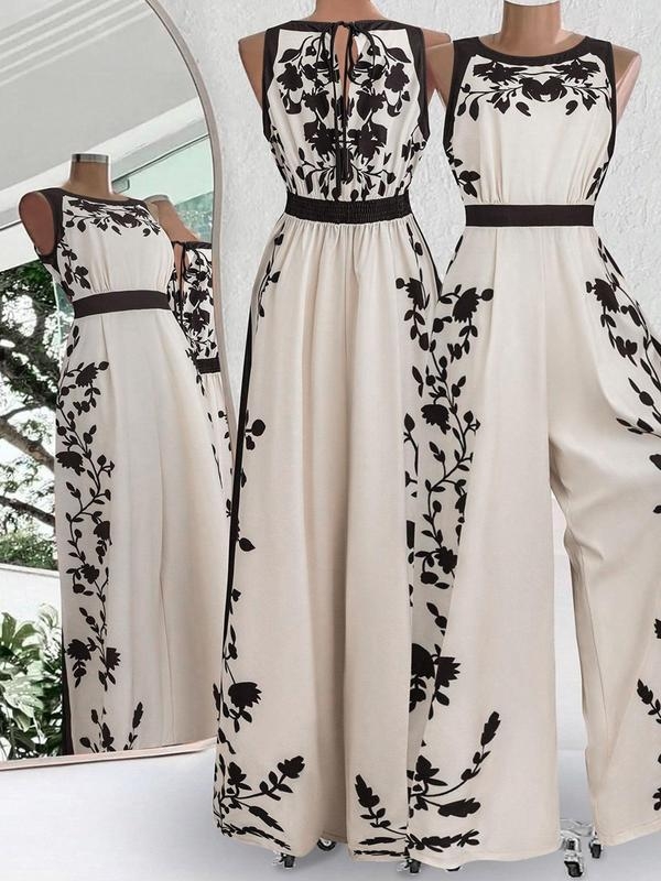 Kombinezons ar drukātu rakstu – saīsinātas platās kājas, vidukļa josta, zīda līdzīgs apdare, TR audums (poliesters/ neilons)