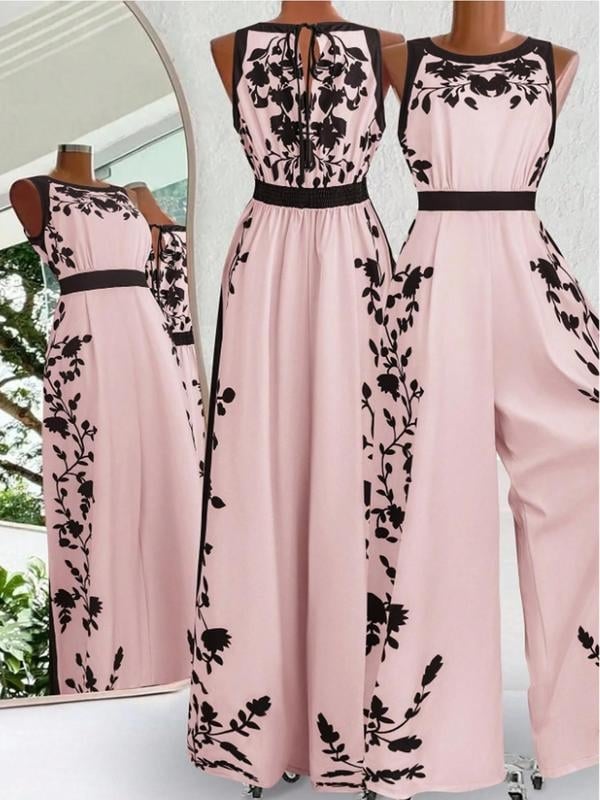 Kombinezons ar drukātu rakstu – saīsinātas platās kājas, vidukļa josta, zīda līdzīgs apdare, TR audums (poliesters/ neilons)