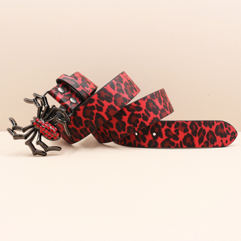 Ζώνη από PU δέρμα με αγκράφα από κράμα, στρας-αράχνη, λεοπάρ σχέδιο, γυναικεία διακοσμητική ζώνη σε στυλ Y2K, άνοιξη 2025