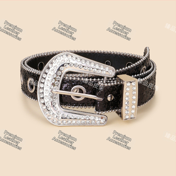 Γυναικεία ζώνη μέσης με στρας, PU δέρμα, αγκράφα με καρφί, πλάτος 2-4 εκ, INS στυλ