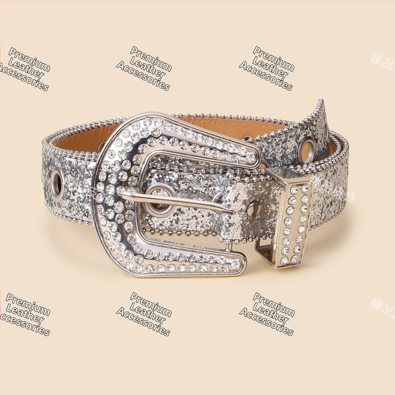 Moterų juosmens diržas su kristalais, PU oda, sagtis su smeigtuku, plotis 2-4 cm, INS stilius