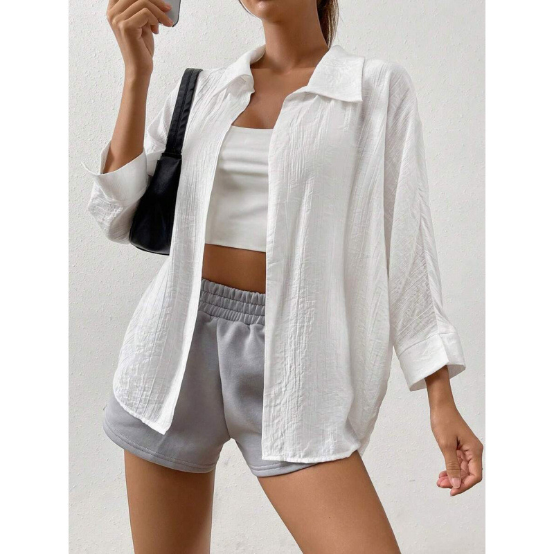 Lininiai marškiniai, keturių krypčių elastumas, slim fit, plačiai atversta kaklo apykaklė, ¾ rankovės