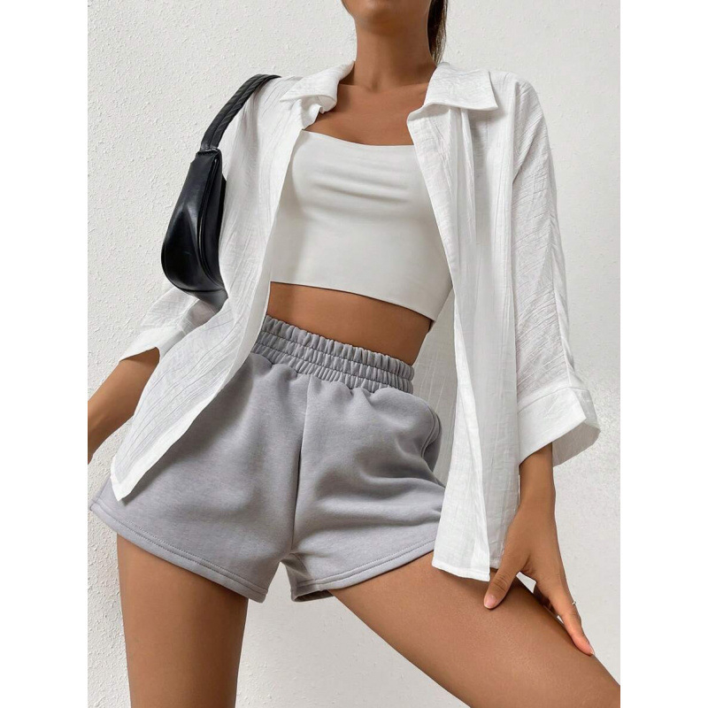 Lininiai marškiniai, keturių krypčių elastumas, slim fit, plačiai atversta kaklo apykaklė, ¾ rankovės