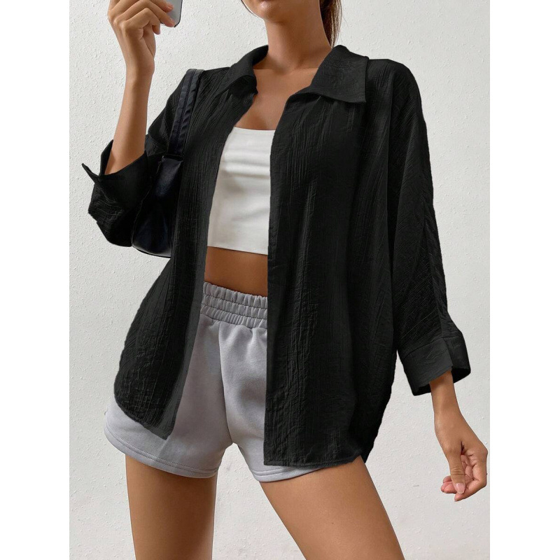 Lininiai marškiniai, keturių krypčių elastumas, slim fit, plačiai atversta kaklo apykaklė, ¾ rankovės