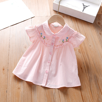 Κοριτσίστικο πουκάμισο από 100% βαμβάκι με κοντά μανίκια, γλυκό ρετρό στυλ, Καλοκαίρι 2025, για ηλικίες 2–7 ετών.