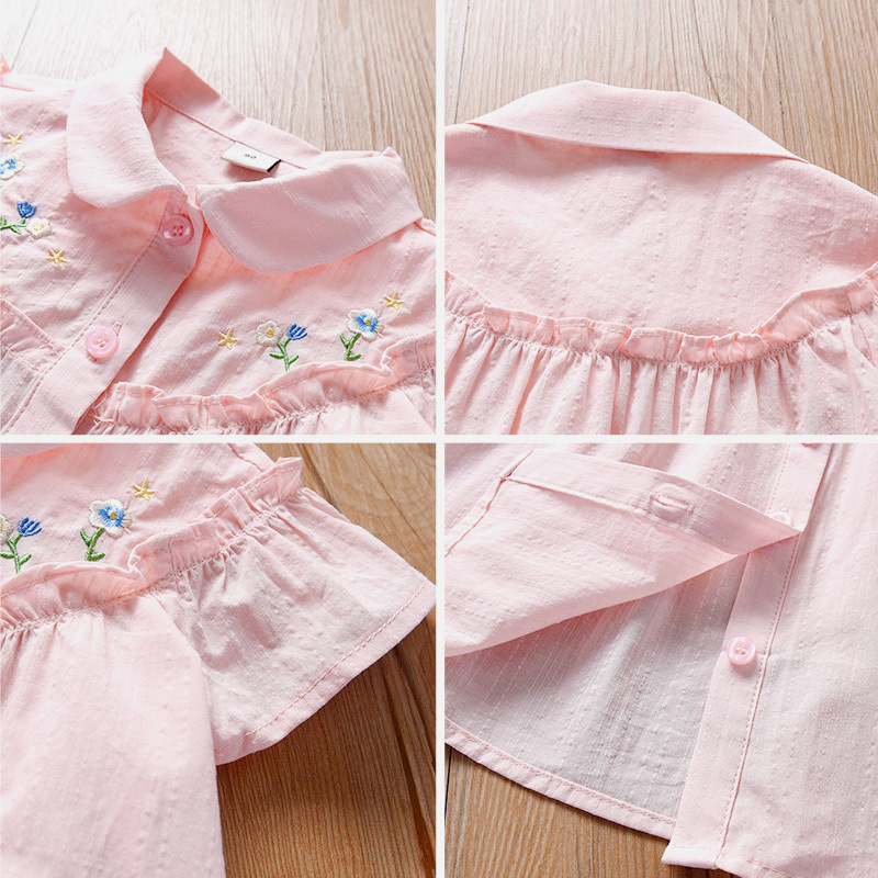 Κοριτσίστικο πουκάμισο από 100% βαμβάκι με κοντά μανίκια, γλυκό ρετρό στυλ, Καλοκαίρι 2025, για ηλικίες 2–7 ετών.