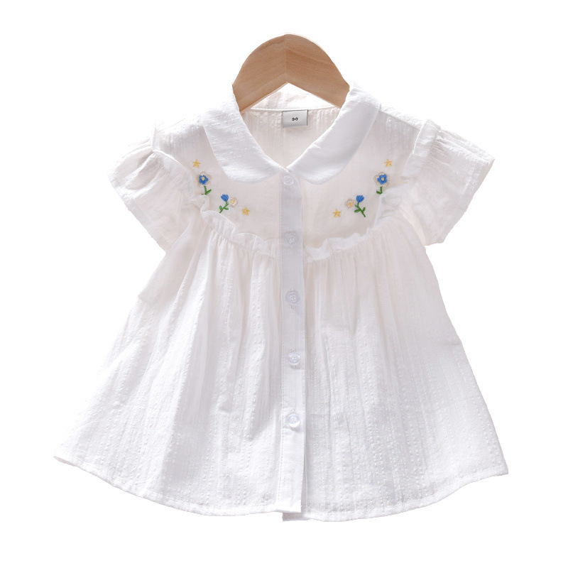 Κοριτσίστικο πουκάμισο από 100% βαμβάκι με κοντά μανίκια, γλυκό ρετρό στυλ, Καλοκαίρι 2025, για ηλικίες 2–7 ετών.