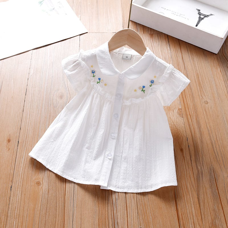 Κοριτσίστικο πουκάμισο από 100% βαμβάκι με κοντά μανίκια, γλυκό ρετρό στυλ, Καλοκαίρι 2025, για ηλικίες 2–7 ετών.