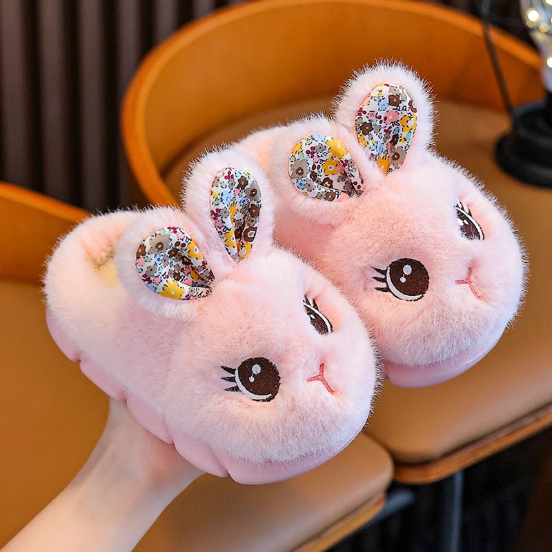 Vaikų medvilninės šlepetės su kiškiuko raštu, viršus medvilnė, EVA padas, kvėpuojančios ir neslidžios, amžius 1–16 metų