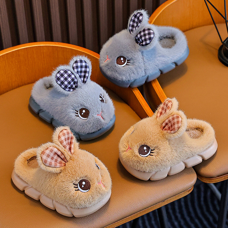 Vaikų medvilninės šlepetės su kiškiuko raštu, viršus medvilnė, EVA padas, kvėpuojančios ir neslidžios, amžius 1–16 metų