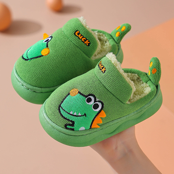 Vaikų medvilninės šlepetės, unisex, pūkuotas viršus, PVC padas, animacinių personažų raštas, rudens–žiemos 2024