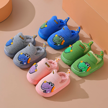 Παιδικές βαμβακερές παντόφλες Unisex, βελούδινο επάνω μέρος, PVC σόλα, σχέδιο καρτούν, φθινοπωρινά-χειμερινά 2024