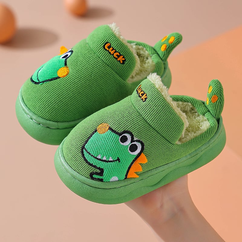 Vaikų medvilninės šlepetės, unisex, pūkuotas viršus, PVC padas, animacinių personažų raštas, rudens–žiemos 2024