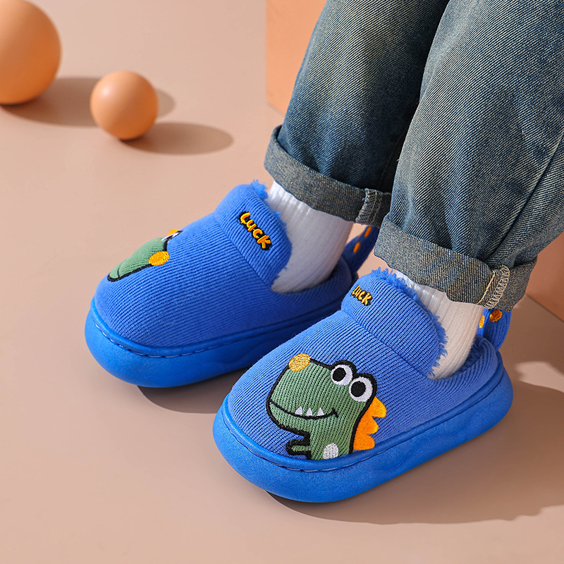 Vaikų medvilninės šlepetės, unisex, pūkuotas viršus, PVC padas, animacinių personažų raštas, rudens–žiemos 2024