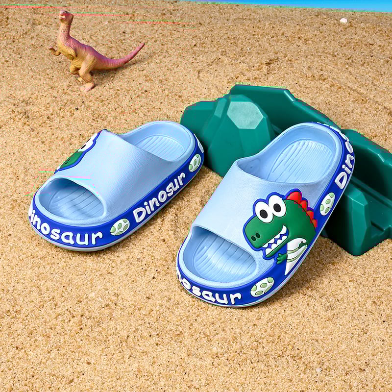 Vaikų EVA sandalai su dinozauro atspaudu, Cartoon modelis, viršus EVA, padas EVA, amžius 4–12 metų, orui laidžios, neslidžios, atsparios dėvėjimui, pavasaris–vasara–rudenį