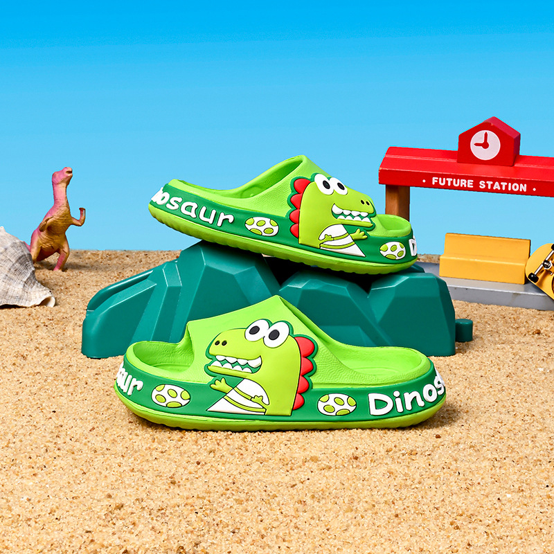 Vaikų EVA sandalai su dinozauro atspaudu, Cartoon modelis, viršus EVA, padas EVA, amžius 4–12 metų, orui laidžios, neslidžios, atsparios dėvėjimui, pavasaris–vasara–rudenį