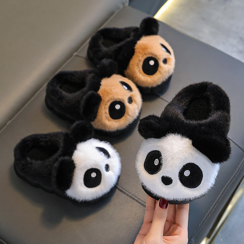 Vaikų medvilninės šlepetės žiemai, Panda dizainas, PVC padas, priešslidus, Unisex