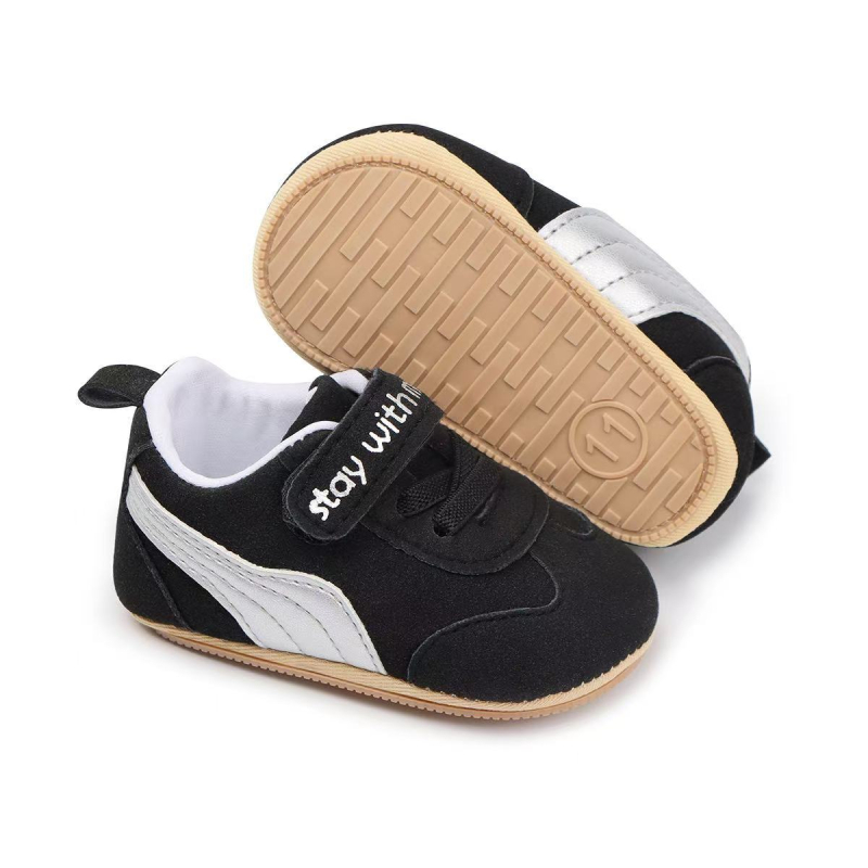 Pantofi sport pentru bebeluși cu Velcro, partea superioară din bumbac, talpă din cauciuc moale, anti-derapare și rezistenți la uzură (pentru 12–36 de luni, primăvară-toamnă)