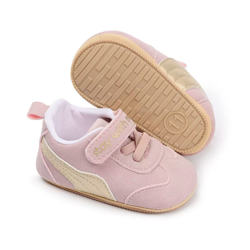 Pantofi sport pentru bebeluși cu Velcro, partea superioară din bumbac, talpă din cauciuc moale, anti-derapare și rezistenți la uzură (pentru 12–36 de luni, primăvară-toamnă)