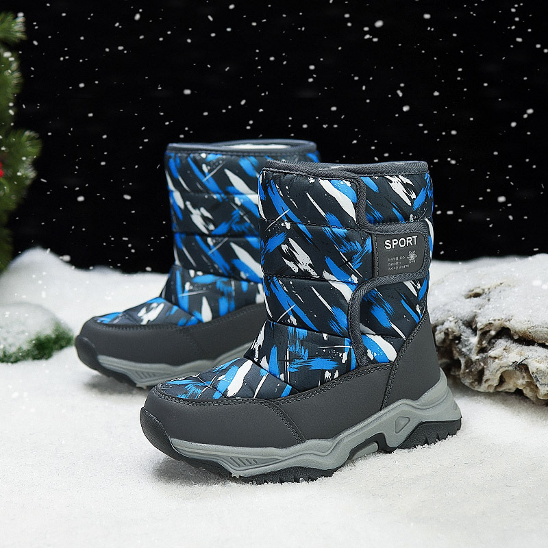 Ghete de zăpadă pentru copii - partea superioară din piele sintetică, căptușeală groasă din fleece, înălțime înaltă, închidere Velcro, talpă din cauciuc
