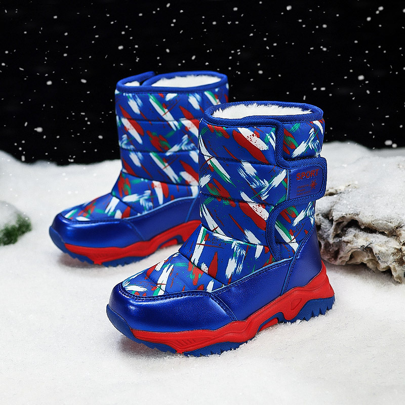 Ghete de zăpadă pentru copii - partea superioară din piele sintetică, căptușeală groasă din fleece, înălțime înaltă, închidere Velcro, talpă din cauciuc