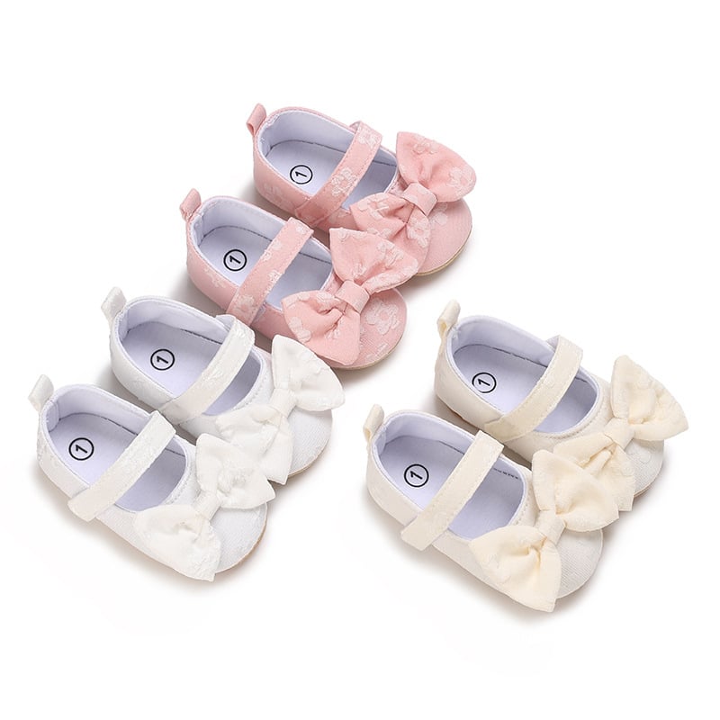 Pantofi pentru copii mici, fete, stil prințesă cu funda, închidere Velcro, partea superioară din bumbac, talpă moale