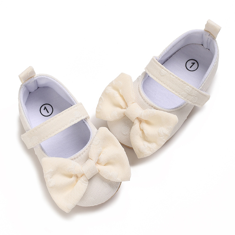 Pantofi pentru copii mici, fete, stil prințesă cu funda, închidere Velcro, partea superioară din bumbac, talpă moale