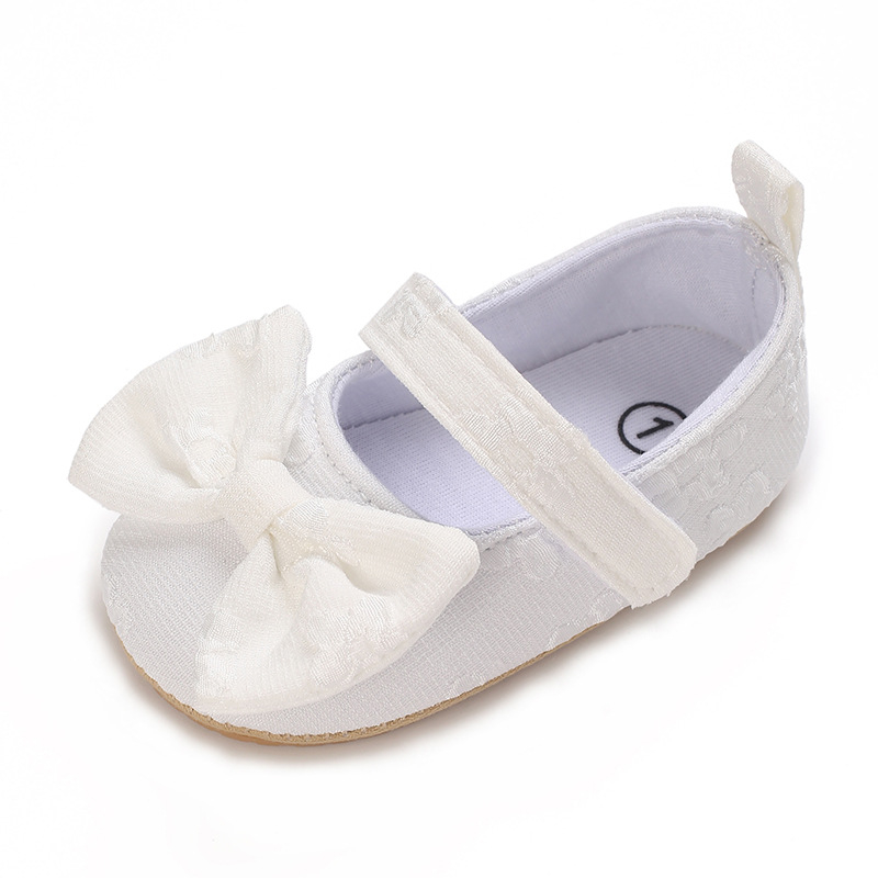 Pantofi pentru copii mici, fete, stil prințesă cu funda, închidere Velcro, partea superioară din bumbac, talpă moale