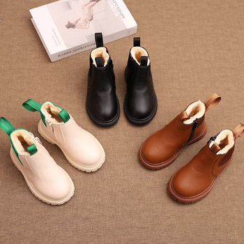 Παιδικά χειμωνιάτικα μποτάκια: βρετανικού στυλ, επάνω συνθετικό δέρμα, επένδυση με συνθετικό γούνι, σόλα καουτσούκ, slip-on, μονόχρωμα, κατάλληλα για φθινόπωρο-χειμώνα