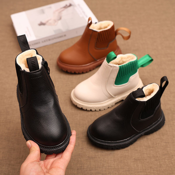 Παιδικά χειμωνιάτικα μποτάκια: βρετανικού στυλ, επάνω συνθετικό δέρμα, επένδυση με συνθετικό γούνι, σόλα καουτσούκ, slip-on, μονόχρωμα, κατάλληλα για φθινόπωρο-χειμώνα