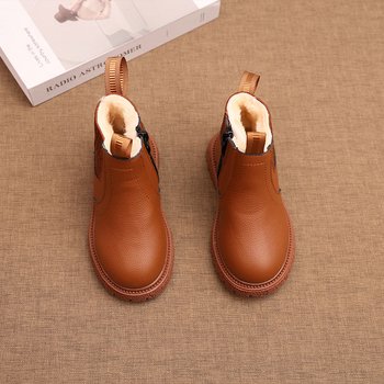 Παιδικά χειμωνιάτικα μποτάκια: βρετανικού στυλ, επάνω συνθετικό δέρμα, επένδυση με συνθετικό γούνι, σόλα καουτσούκ, slip-on, μονόχρωμα, κατάλληλα για φθινόπωρο-χειμώνα