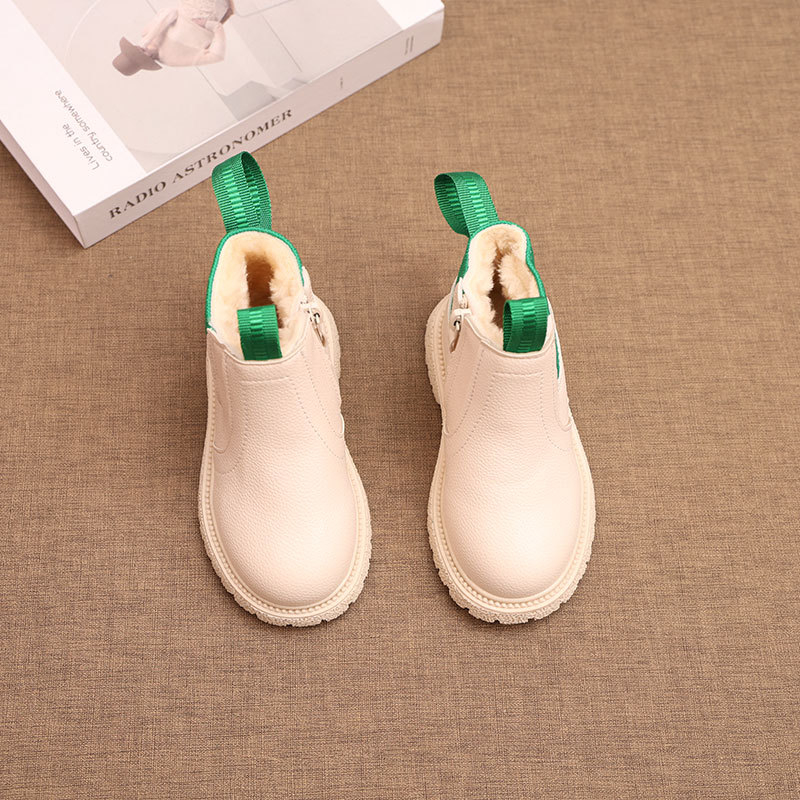 Παιδικά χειμωνιάτικα μποτάκια: βρετανικού στυλ, επάνω συνθετικό δέρμα, επένδυση με συνθετικό γούνι, σόλα καουτσούκ, slip-on, μονόχρωμα, κατάλληλα για φθινόπωρο-χειμώνα