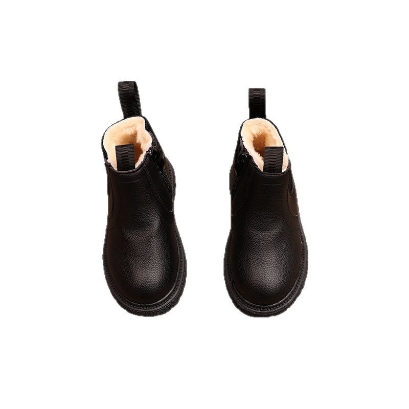 Παιδικά χειμωνιάτικα μποτάκια: βρετανικού στυλ, επάνω συνθετικό δέρμα, επένδυση με συνθετικό γούνι, σόλα καουτσούκ, slip-on, μονόχρωμα, κατάλληλα για φθινόπωρο-χειμώνα