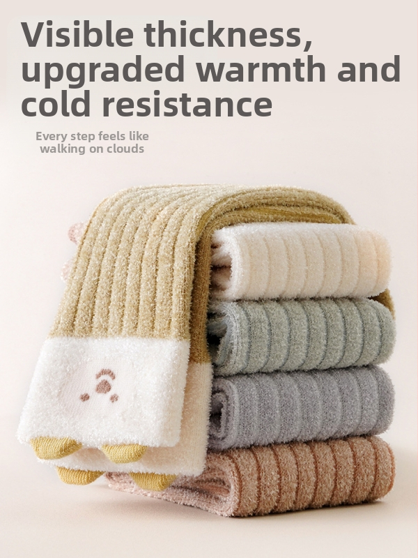 Detské zimné ponožky s fleecovou podšívkou a hrubým teplým dizajnom, dlhý tubusový strih, priedušné a odvádzajúce pot, cartoon vzor