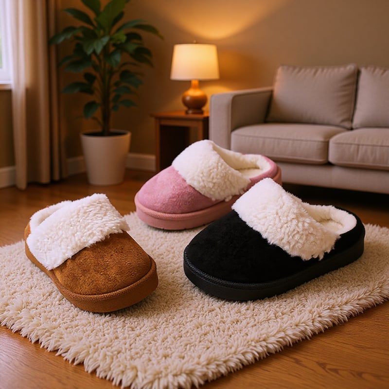 Vaikų žieminės medvilninės šlepetės – viršus iš dirbtinio zomšos, matinė odos apdaila, padas TPR, unisex, amžius 1–12 metų