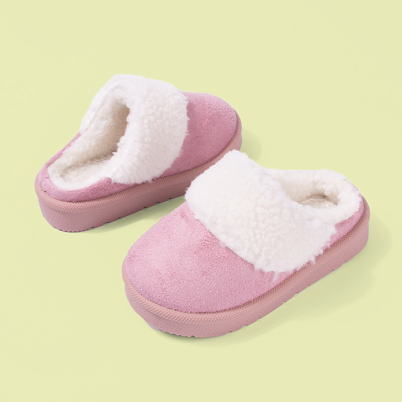 Vaikų žieminės medvilninės šlepetės – viršus iš dirbtinio zomšos, matinė odos apdaila, padas TPR, unisex, amžius 1–12 metų