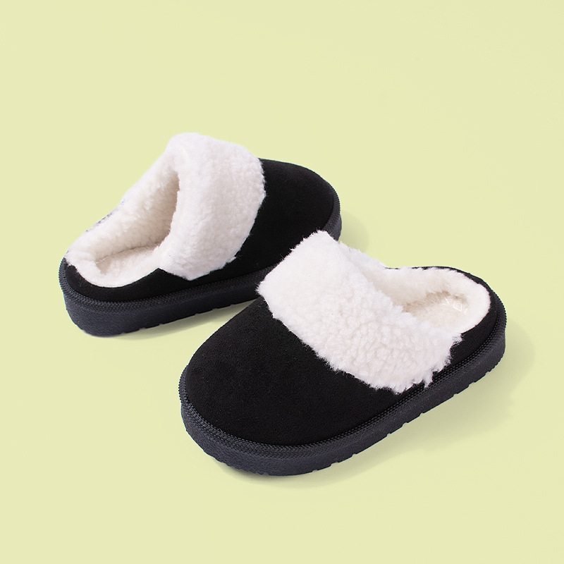 Vaikų žieminės medvilninės šlepetės – viršus iš dirbtinio zomšos, matinė odos apdaila, padas TPR, unisex, amžius 1–12 metų