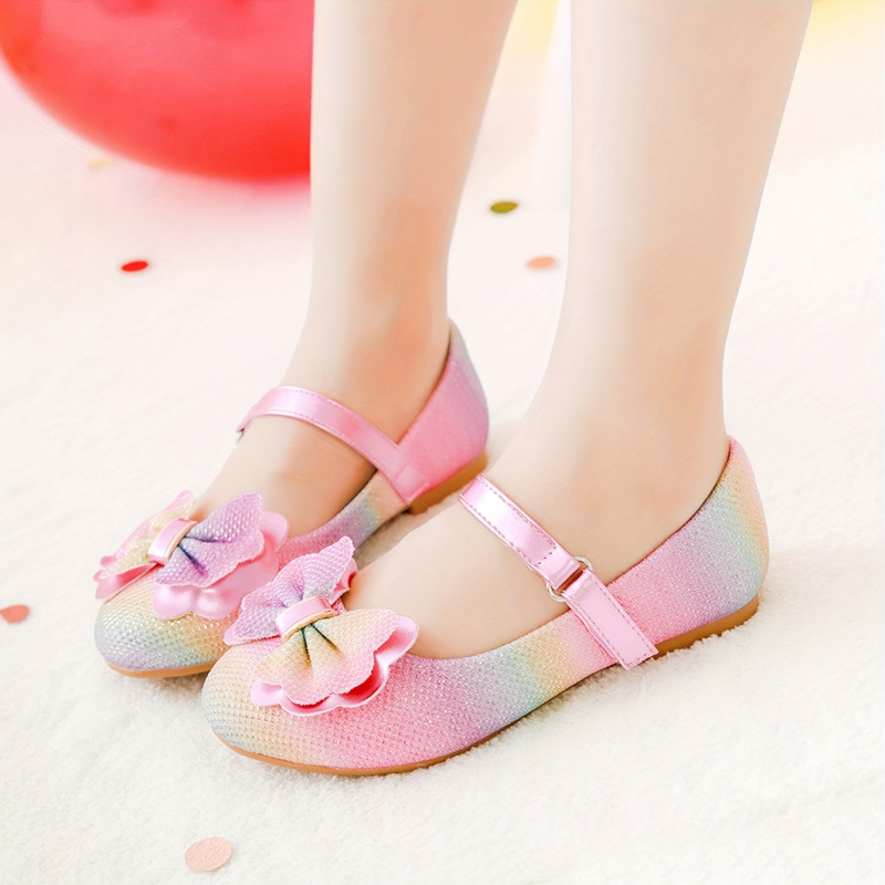 Blizgančios Mary Jane basutės su 3D kaspinu – lengvos, unisex, etninis stilius, viršutinė medžiaga iš fleec, padas iš TPR, vaikams 7–12 metų