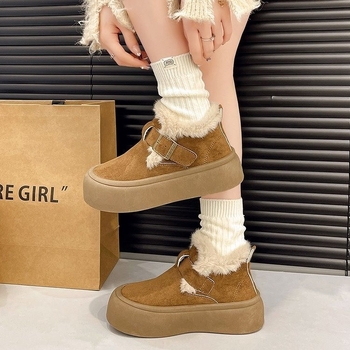 Μποτάκια χιονιού με αγκράφα, ζεστή επένδυση από συνθετικό γούνινο ύφασμα, nubuk δέρμα πάνω μέρος, σόλα καουτσούκ, πλατφόρμα, ψηλό ύψος, για γυναίκες