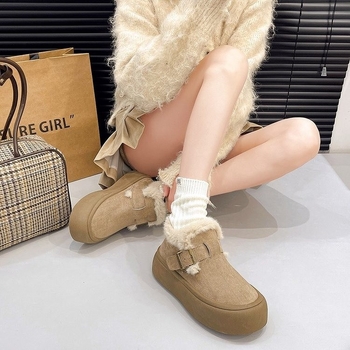 Μποτάκια χιονιού με αγκράφα, ζεστή επένδυση από συνθετικό γούνινο ύφασμα, nubuk δέρμα πάνω μέρος, σόλα καουτσούκ, πλατφόρμα, ψηλό ύψος, για γυναίκες