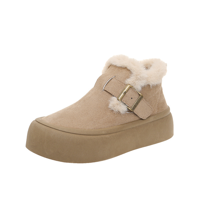 Snieginiai batai su sagtimi, šilta dirbtinio kailio įdaila, nubukinės odos viršus, guminė pada, platforma, aukštas batų kaklas, moterims